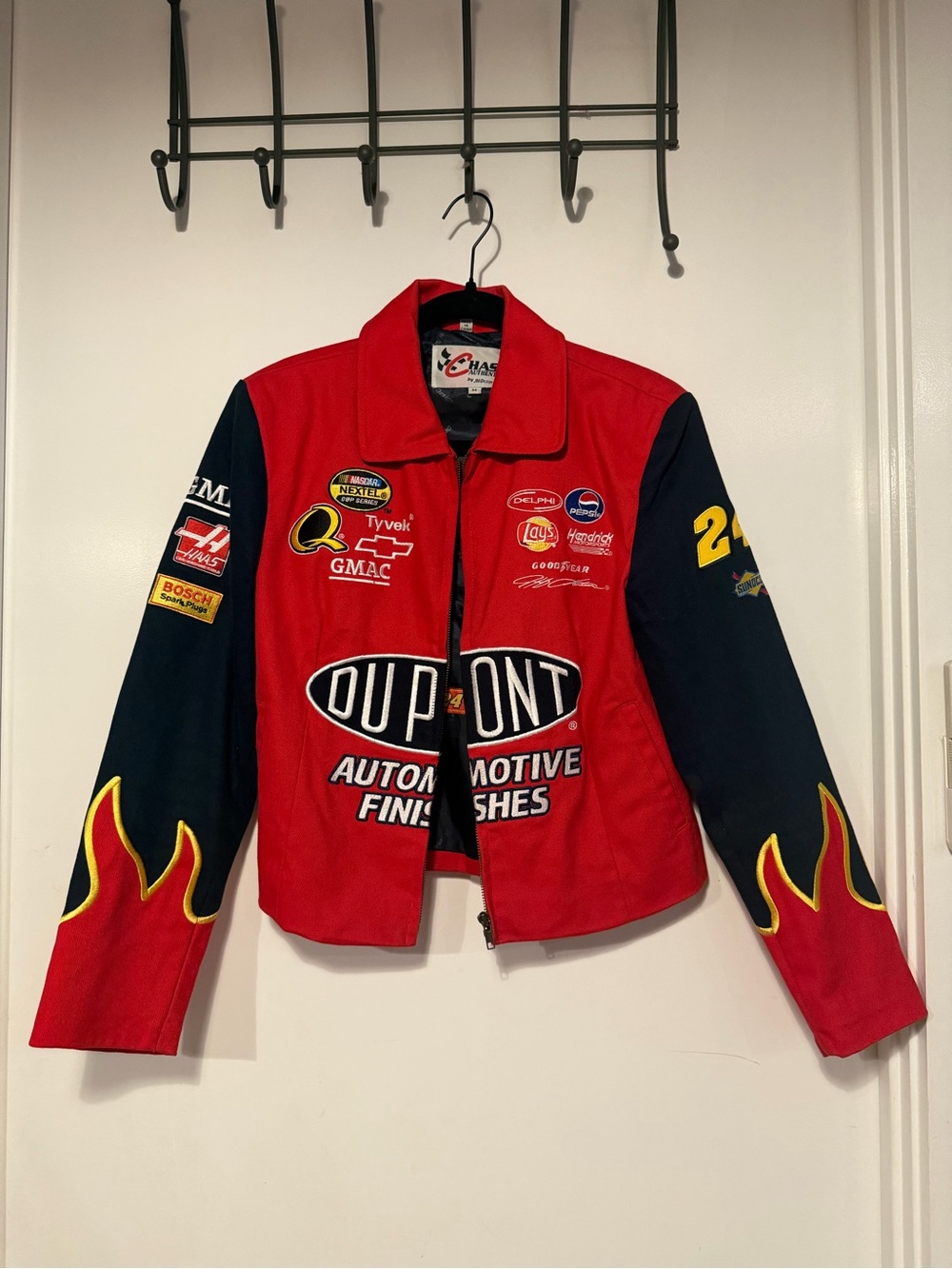 DuPont Racing Jacket with Red and Black Flame Design